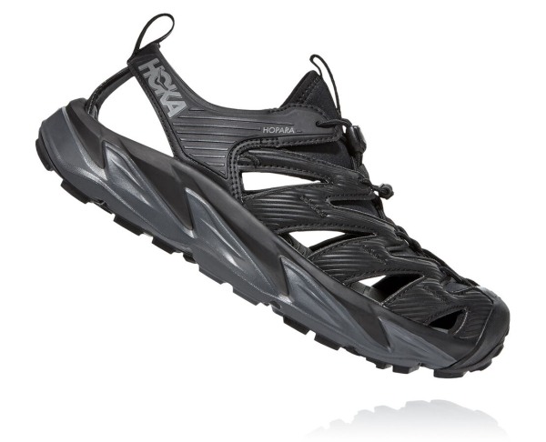 Hoka One One Hopara Sandal Mens UK - Black / Grey Hiking Shoes - LXKHW0475